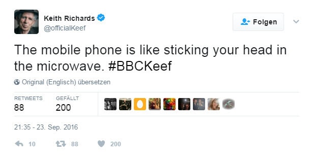 Keith Richards Tweet über Mobiltelefone